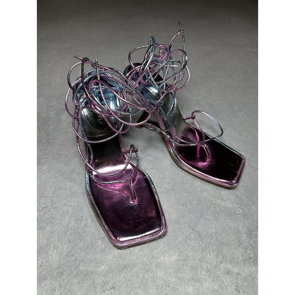 Song Of Style Viv Square Toe Strappy Tie Heels Pink And Blue Size 6